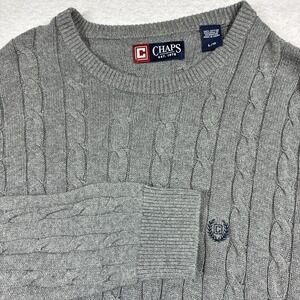 Chaps Ralph Lauren Sweater Cable Knit Fisherman Chunky Preppy Gray Mens Large